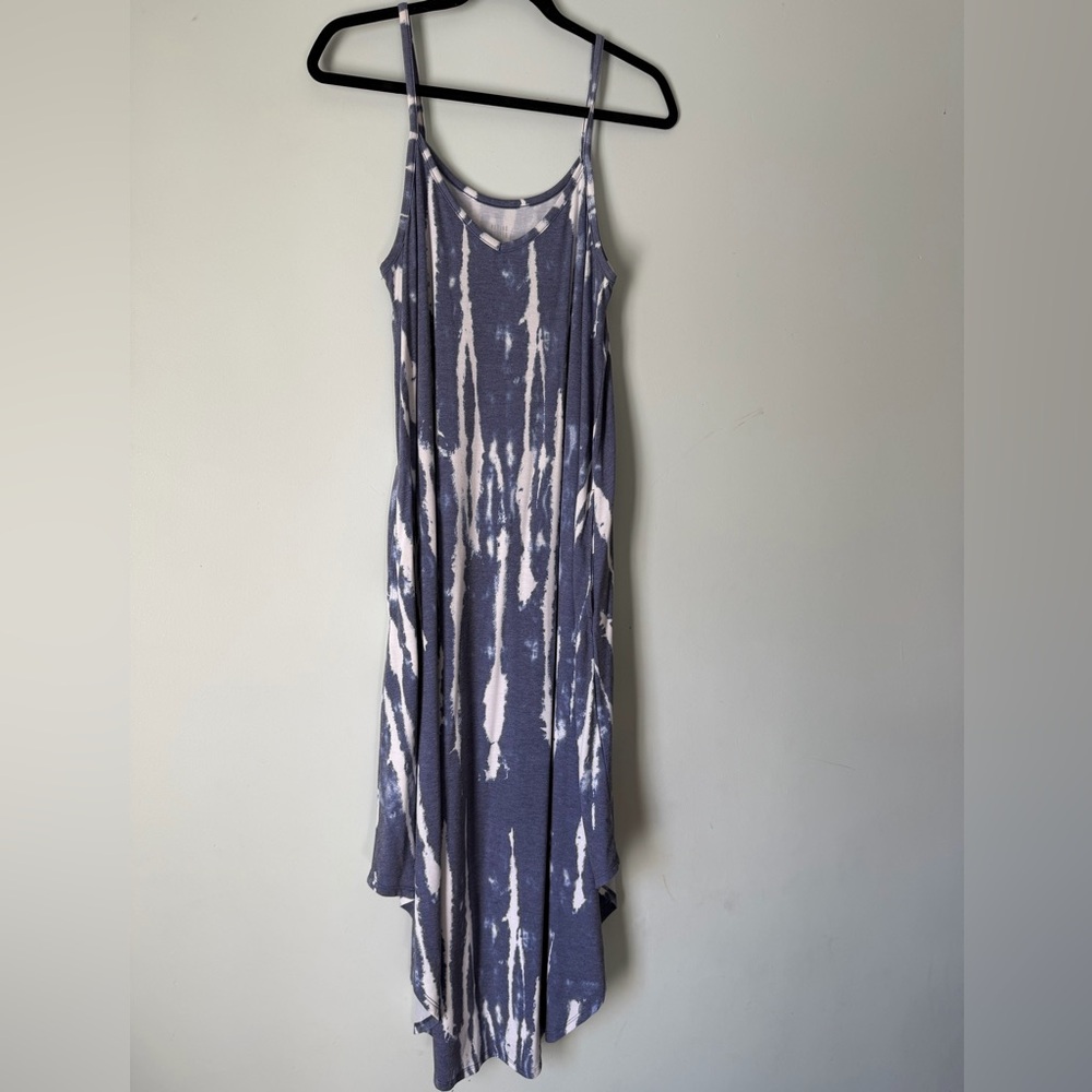 Anthropologie Peyton Jensen Blue Tie Dye Swing Midi Dress Medium Spaghetti Strap